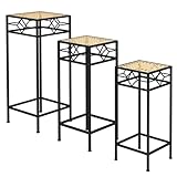 Outsunny 3-tlg. Pflanzenständer Stapelbarer Blumenhocker Blumentopfhalter mit Rattanoptik Pflanzenhocker für Garten Balkon Metall Gold