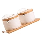 GKYQVE Salzschale mit Deckel und Löffel, Keramikbehälter zur Aufbewahrung von Gewürzen und Gewürzen, Küchenarbeitsplatte, dekoratives Zuckerglas