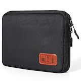 Cozary Kabeltasche, Kabeltasche Organizer, Doppelte Speicherung Tech Pouch mit 5 Stück Kabelbindern, Kabel Organizer Tasche für Ladekabel, Mobile Stromversorgung, Ladegerät, 28.5x23x6cm, Schwarz