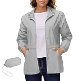Mrat Wasserdichte Jacken für Damen, winddichter Regenmantel, leicht, verstaubar, mit Kapuze, langärmelig, Reißverschluss, Outdoor-Windbreaker, atmungsaktive Softshell-Jacke, Taschen, Reisen, Wandern