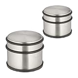 Relaxdays Türstopper Edelstahl, 2er Set, HxD: 7,5 x 9 cm, hoch & schwer, rutschfest, Türzuschlagbremse, silber/schwarz