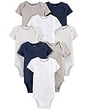 Simple Joys by Carter's Unisex Baby Neutral Short-Sleeve Bodysuit Body, Marineblau Heidekraut/Weiß/Haferbeige, 0 Monate (8er Pack)