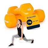 Oliver – Vinyl Kurzhanteln Set 2 x 1kg Orange – Hantelset für Männer & Frauen – Hanteln Gusseisen mit griffigem Vinylüberzug – Für Gymnastik, Aerobic, Fitness- & Krafttraining im Studio oder zu Hause