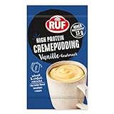 RUF High Protein Cremepudding Vanille-Geschmack, Vanille-Pudding aus der Tasse mit 13g Protein pro Portion, einfache Zubereitung, glutenfrei, 1 x 59g