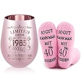 Geiserailie Lustige Geschenke für Frauen zum Geburtstag inklusive Rosé Vergoldetes Weinglas mit Gravur und Geburtstagssocken Geschenk zum Hochzeitstag Rotweingläser und Strümpfe für Damen(40 Jahre)