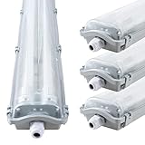 proventa IP65 LED-Feuchtraumleuchte 120cm mit 2x 18W LED-Röhre neutralweiß 4.320 Lumen Klappdeckel Steckklemme Kabeleinführung bis NYM-J 3x2,5mm² - Sparset 4x