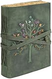 GlobeeCraft Leder Reisetagebuch Grün mit Baum des Lebens, Pflanzlich Gegerbt, Baumwollpapier - Ideal als Tagebuch für Gedanken, Reisetagebuch oder Vintage Notizbuch - 18x13 cm