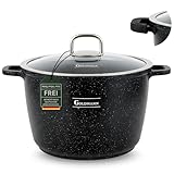 GOLDMANN 24 CM (6.2L) Aluguss-Kochtopf/Suppentöpfe mit Silikongriffen, Glasdeckel, Marmor-Keramik-Antihaftbeschichtung & PFOA FREI
