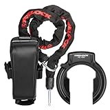 TRELOCK Rahmenschloss RS 480 AZ + Einsteckkette ZR 355 100/6 mit Satteltasche – 70,7 mm breite Öffnung