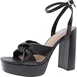 Steve Madden Lala Damen-Sandalen mit Schnalle, Kunstleder, Plateau-Sandalen, Schwarz, 40-41 EU