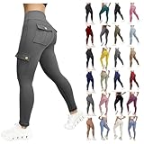 Prime-Angebote Sportleggins Damen Lang Cargohose Blickdichte Sport Leggings High Waist Push Up Boom Booty Seamless Yoga Hosen Lange Sporthose Tights Blickdicht mit Tasche für Sport,Gym Hosen