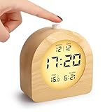 VFANDV Wecker Digital, Uhr Tischuhr Batteriebetrieben Wecker Holz Digital mit LCD Temperaturanzeige Datumsanzeige und Schlummerfunktion Alarm Clock für Schlafzimmer Schreibtisch Reisen
