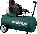 Metabo Kompressor Basic 250-50 W – 601534000 – Kompressor mit leistungsstarkem Motor und 50 l Kesselgröße – 1,5 m Kabellänge