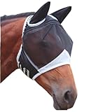 Vivi Bear Fliegenmaske für Pferde mit UV-Schutz & Ohrenschutz – Atmungsaktive Fliegenhaube aus Mesh, Insektenabwehr & Sommer-Kühlung Pferdezubehör [Schwarz S]