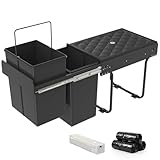 Soontrans Mülleimer Küche Unterschrank, Einbaumülleimer Küche mit 2x 20L Ausziehbarer Abfalleimer, Teleskopschienen, Mülleimer unter Spüle, Stahl und Kunststoff, Abfallsammler(Schwarz)