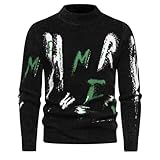 Gestrickter Tops Herren Druck Rundhals Pulli Herren Stretch Weich Klassisch Persönlichkeit Knit Sweater Herren All-Match Pullover Sale Herren C-Black1 XL