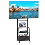 OYRREU TV Ständer Rollbarer mit Halterung und Stauraum, Stoffschublade, für 32-55 Zoll Fernseher, Verstellbarer Eck-TV Ständer mit Rollen für Wohnzimmer, Schlafzimmer, Büro, Schwarz