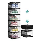 SONGMICS Schuhschrank, mit 6 Schuhboxen, integrierter Schuh-Organizer, faltbar, tragbar, für Schuhe bis Größe 46, 1-Min-Montage, transparent-tintenschwarz LSP205B01