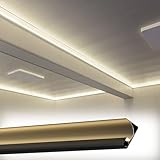 YUEKOPOU LED-Lichtkanal, Deckenbeleuchtung, Sockelleisten, Aluminium-LED-Kronenformkanal for Streifenlichter Multicolor 1m-30m(White,16 m/52.4 ft)