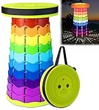 DeeprBling Tragbarer Teleskophocker mit LED-Licht, Klapphocker Faltbar für Camping, Angeln, Garten, Tragbarer klapphocker Regenbogen, Ausziehbarer Campinghocker Faltbar, Teleskophocker Faltbar 150 kg