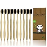 HGH® 10er Pack Bambus Zahnbürsten Set (schwarz) | Weiche Borsten, BPA-frei | Umweltfreundliche, biologisch abbaubare Holzkohle Zahnbürste | Toothbrush | Bambus Zahnbürste weich
