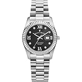 Jacques Du Manoir Inspiration Roman, Damen Armbanduhr, Quarz Analog, Edelstahl, 34mm, Edelstahlarmband, Silber, 5 bar, Zifferblattfarbe: Schwarz, Datumsanzeige, Römischen Indizes, JWL01308