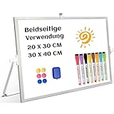 QUEENLINK Whiteboard Magnetisch, Beidseitige Verwendung Desktop Magnettafel klein, White Board Klein mit Ständer 30x40cm Schreibtafel Abwischbar