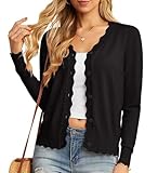 GRECERELLE Strickjacke Damen mit Knöpfen und V Ausschnitt Leichte und sommerliche Cardigan Damen Eleganter mit Spitze (Schwarz, L)