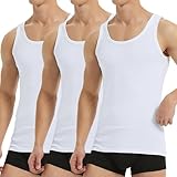 Falechay Unterhemd Herren Tank Top 3er Pack Baumwolle Feinripp ärmellos Muskelshirtst Männer Sportunterhemden Weiß M