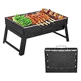ROIMOE Holzkohlegrills Grill BBQ Portable, Tischgrill Campinggrill Picknickgrill, Abnehmbare BBQ Grills Klappgrill Minigrill für Outdoor Terrasse Camping (Large) Black