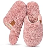 EverFoams Damen Scuff Hausschuhe Gemütlich Weiches Flauschiges Kunstalpaka Memoryschaum Leichte Rutschfeste Pantoffeln Rosa, 38-39 EU