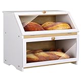 Leader Accessories Bambus Brotkasten 2 Etagen Brotbehälter lebensmittelecht Brotaufbewahrung pflegeleicht 39x25x32cm Weiß