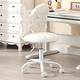 Ya-Home Kinderschreibtischstuhl Kunstfell Drehstuhl höhenverstellbar Schmetterlingsform Schminktisch Stuhl für Mädchen Jungen, Weiß