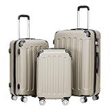 BEIBYE 2045 Zwillingsrollen 3tlg. Reisekoffer Koffer Kofferset Trolleys Hartschale in 14 Farbe(Champagner)