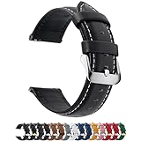 Fullmosa 12 Farben Uhrenarmband 14/16/18/19/20/22/24mm, Smart watch Lederarmband für Samsung Galaxy Watch/Huawei Watch/Garmin/Fossil,Schwarz 20mm