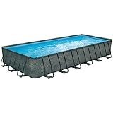 Elite Rechteck Frame Pool Set Rattan anthrazit in verschiedenen Größen 732 x 366 x 132 cm