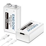 ENEGON 9V Block 650mAh Li-ion 6F22 Wiederaufladbare Batterie mit 2-in-1-Micro-USB-Kabel Ladegerät für Mikrofon, Rauchmelder, elektronisches Spielzeug, Walkie-Talkie und andere Geräte (2 Stück)