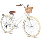 Glerc Missy 26' Zoll Mädchen Cruiser Jugend Teen Frau Fahrrad Teen Hybrid City 6-Gang-Fahrrad für Jugendliche Alter 14 15 16 17 18 19 20 Jahre alt mit Weidenkorb & Rack, Weiß