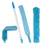 Teleskop-Staubwedel, Staubwedel Lang ausziehbar bis 140 cm, extrem biegsam, Duster, Staubwischer, Waschbar, Staubfänger, Spinnenwebenentferner, inkl. 2 Microfaser-Bezügen, Flach-Wischer