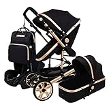 HAQMG Kinderbuggy Klappbar Kinderwagen Organizer Combo Kombikinderwagen, Kinderwagen 3 in 1 Kinderwagen & Buggys mit Fusssack for Kinderwagen mit Mom Tasche (schwarz)