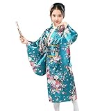 Generisch Traditioneller Japanischer Yukata Kimono Für Mädchen Als Anime Cosplay Kostüm Bademantel (Blue, 2-3 Years)