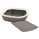 Sparpack Katzentoilette Schalentoilette Eck-Toilette Weiss-braun 59,5 x 51,5 x 15,5 cm + Vorlegematte
