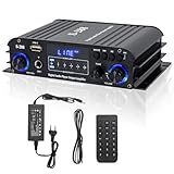 4 Kanal Mini Verstärker, 1200 W HiFi-Verstärker, Bluetooth 5.0-Stereoverstärker, UKW-Radio, tragbare SD-Karte/USB-Eingang/UKW-Radio, 35 W x4 für Zuhause oder Ihr Auto