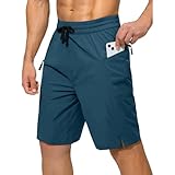 Tansozer Kurze Hosen Herren Schnelltrocknend Shorts Herren Sommer Wasserabweisend Strandhose Surf Shorts Elastisch Verstellbar Mit Tunnelzug und Reißverschlusstasche Pfauenblau XL