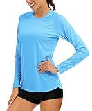 MAGCOMSEN Damen UV Langarmshirt UPF 50+ Sonnenschutz Shirt Atmungsaktiv Outdoor Laufshirts Frauen Schnelltrocknend Strand Shirts Casual Freizeit Sommershirt Blau L