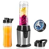 Carehabi Mixer Klein, Mini Smoothie Maker mit 2x600ml Flaschen Tragbarer, Standmixer Elektrisch für Smoothies, Shake, Dips, Saucen