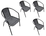 LC Garden Garvista 4er Stuhl Set Bistrostuhl Stapelstuhl, Gartenstuhl, Terassenstuhl, stapelbarer Armlehnstuhl mit Metallgestell in schwarz und Polyrattangeflecht