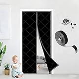 Magnet Wärmeschutzvorhang für Türen 80 85 90 190 200 210 220cm, Verdickter Oxford Thermo Türvorhang Kälteschutz Wasserdicht Winddicht für Balkontüren Wohnzimmer Terrassentüren(Black,170x200cm)