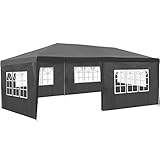 tectake® Pavillon 3x6, Pavillon mit 5 abnehmbaren Seitenteilen mit Fenstern, wasserdichte Plane mit UV-Schutz, inkl. Spannseile & Heringe, Partyzelt für Garten Party Festival Event Hochzeit - grau