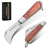 WORKPRO Klappbares Elektriker Messer mit Gebogene Edelstahl-Klinge, Polierter Holzgriff, Verstärkte Stahlzwinge, Mit Bandring & Nagelkerbe, Ideal Zum Kabelabisolieren, Gartenarbeit & Outdoor